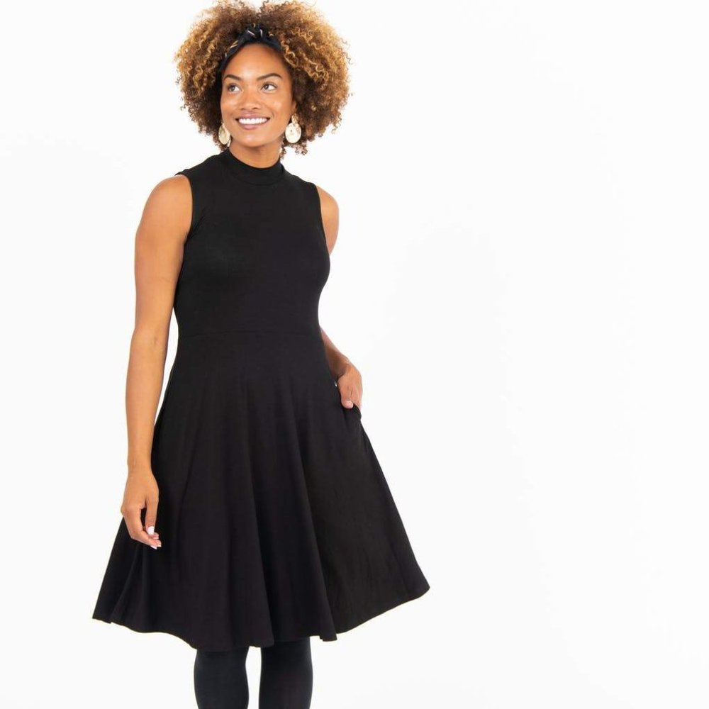 Agnes & Dora Fit & Flare Mock Neck Dress Black